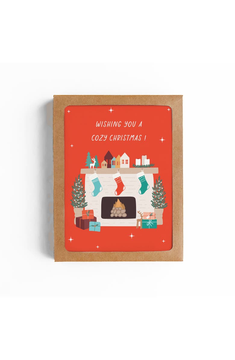 Mellowworks Cozy Fireplace Christmas Card-Boxed Set of 8 cards, Main, color, Red