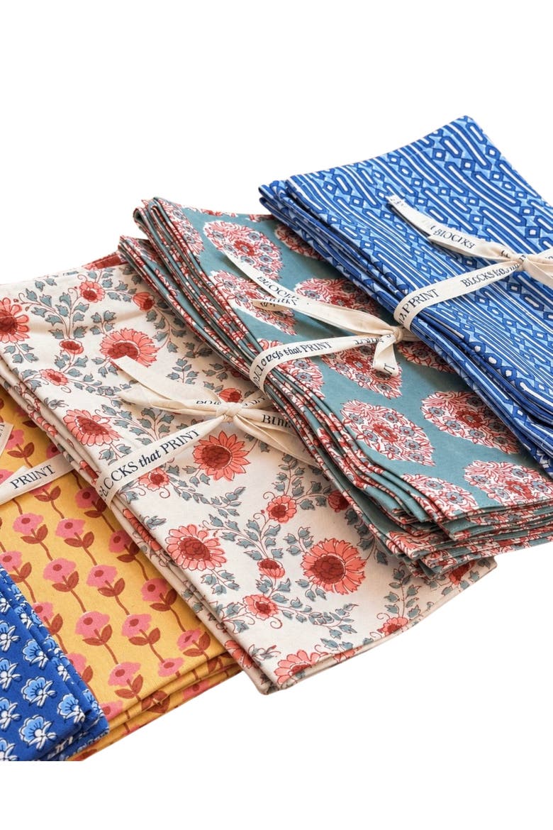 Bloom Floral Block Print Napkins Set of 4, Alternate, color, Terracotta