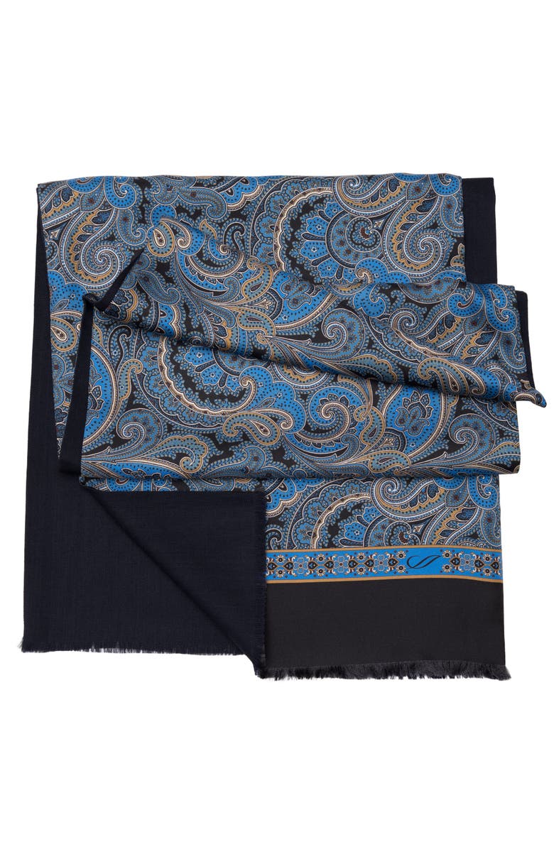 Elizabetta Sorrento - Wool Backed Silk Scarf for Men, Main, color, Black And Blue