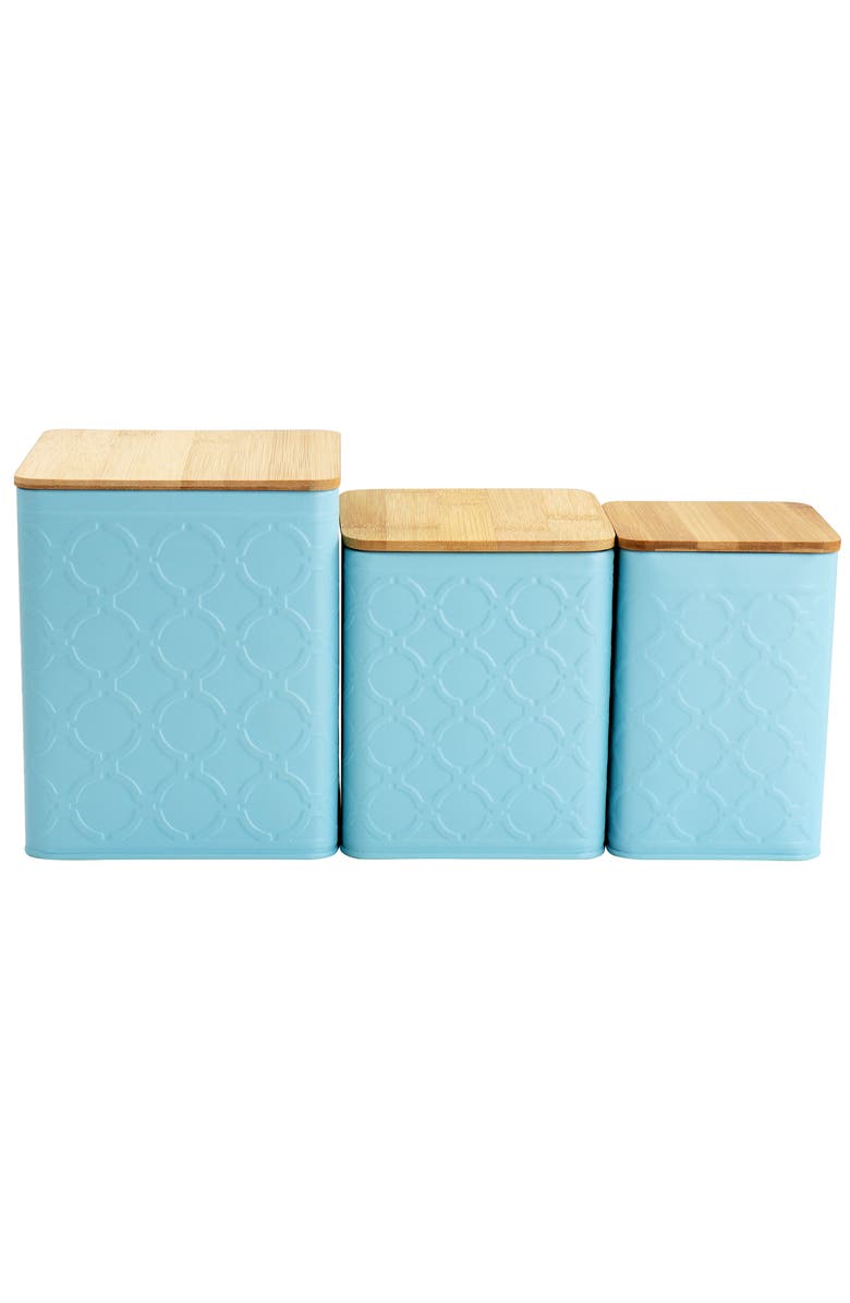 Megachef 3 Piece Square Iron Kitchen Canister Set with Wood Lids, Main, color, Turquoise