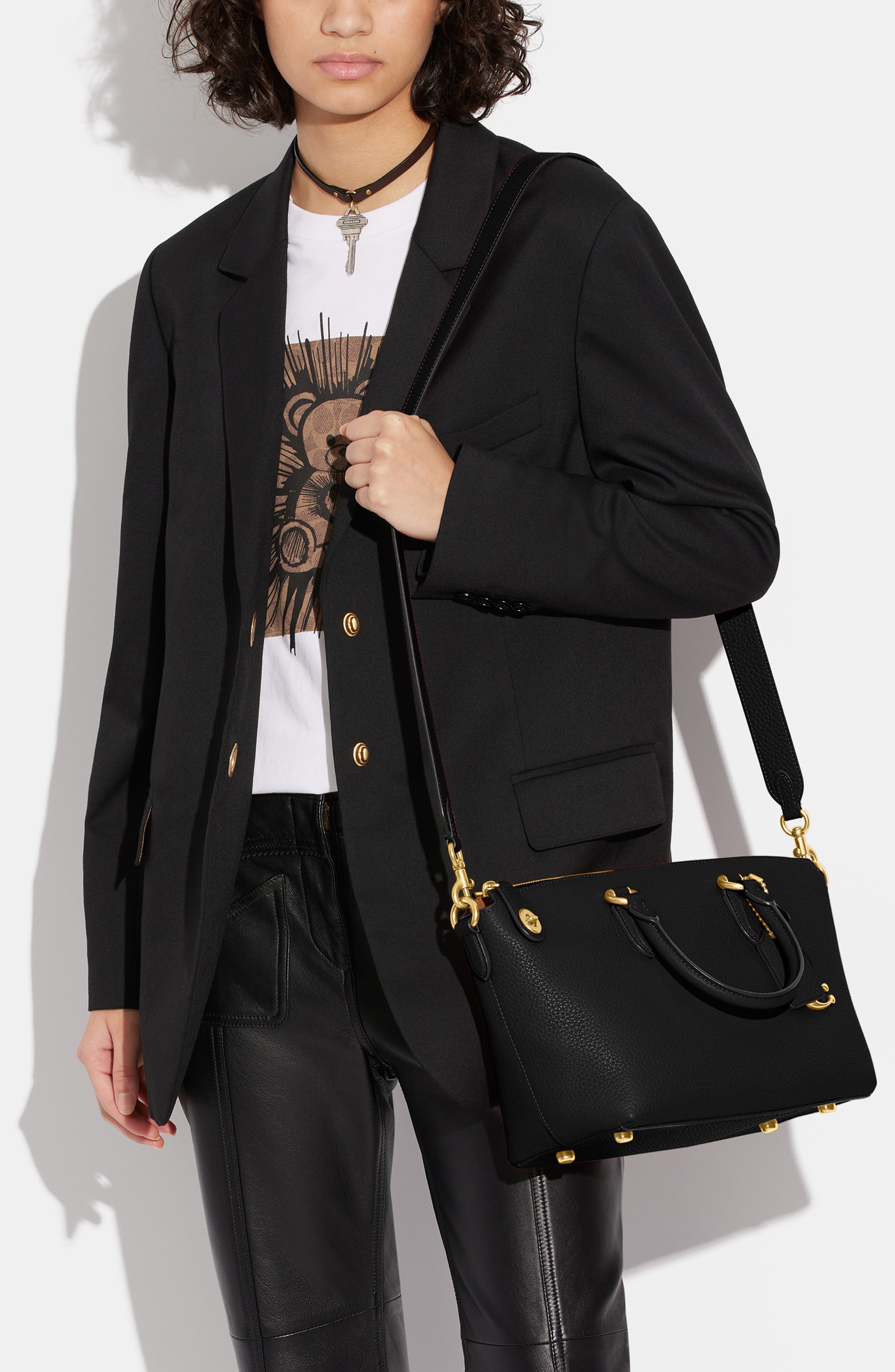 COACH Cara Pebbled Leather Satchel, Alternate, color, 