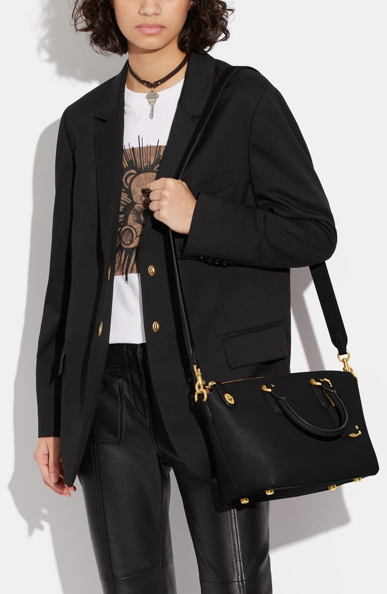 COACH Cara Pebbled Leather Satchel, Alternate, color,