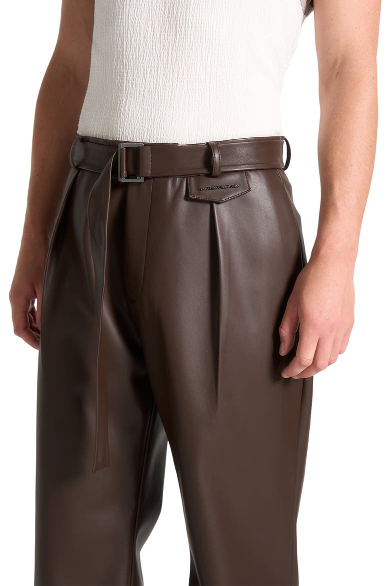 Serge Relaxed Fit Leather Pleated Trousers, Alternate, color, Brown