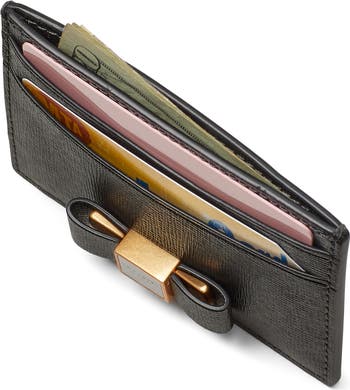 morgan embellished bow saffiano leather card case