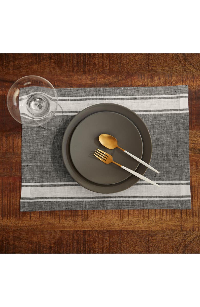 Solino Home Linen Placemats - Country Stripe, 14" x 19" Inch, Alternate, color, Black