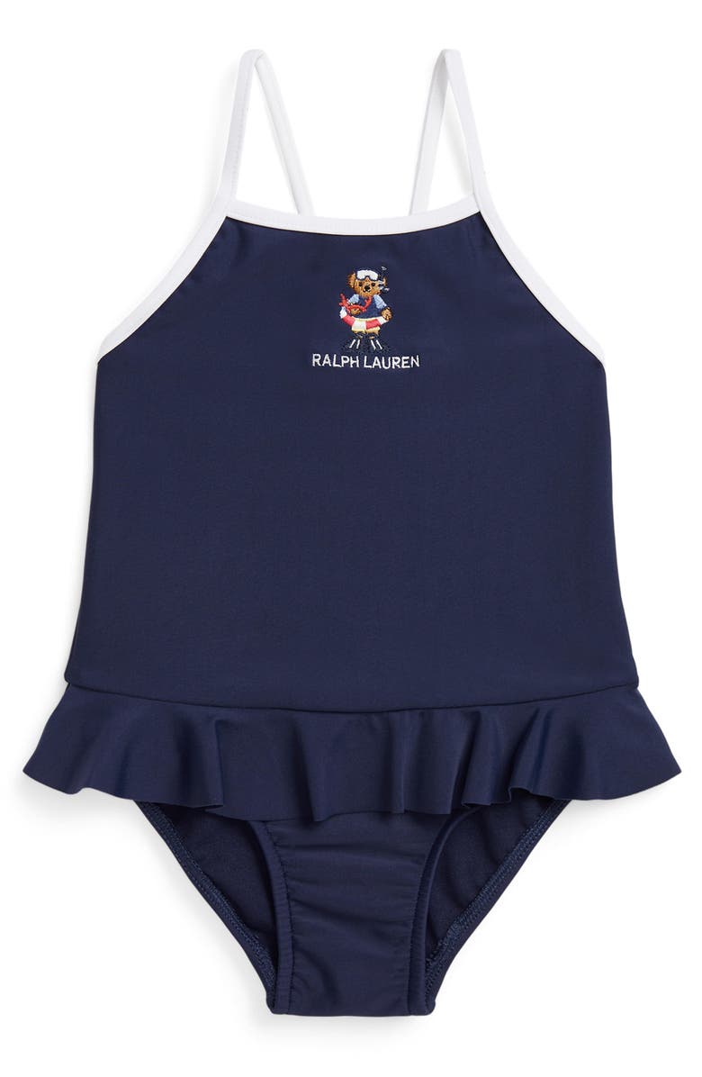 Ralph Lauren Bear Embroidered One-Piece Swimsuit, Main, color,
