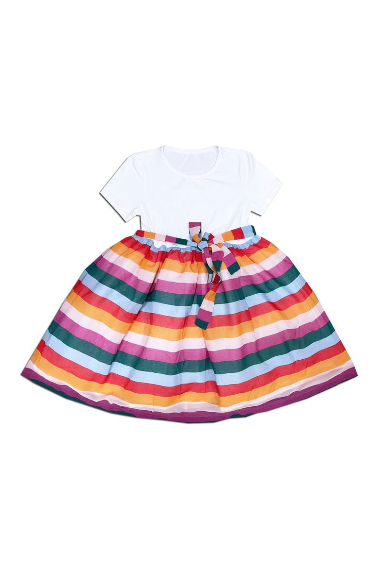 Kids' Chiffon Stripe Dress, Main, color, PINK MULTI