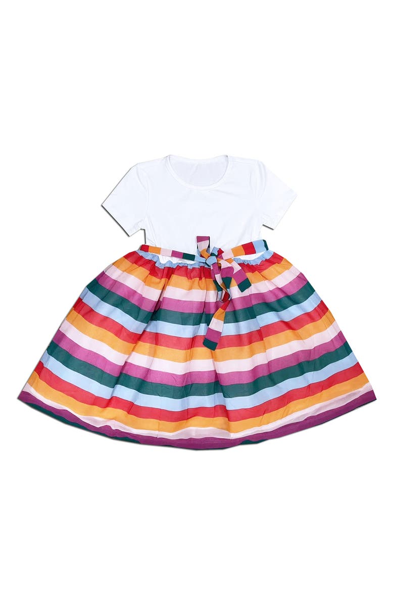 JOE-ELLA Kids' Chiffon Stripe Dress, Main, color, Pink Multi