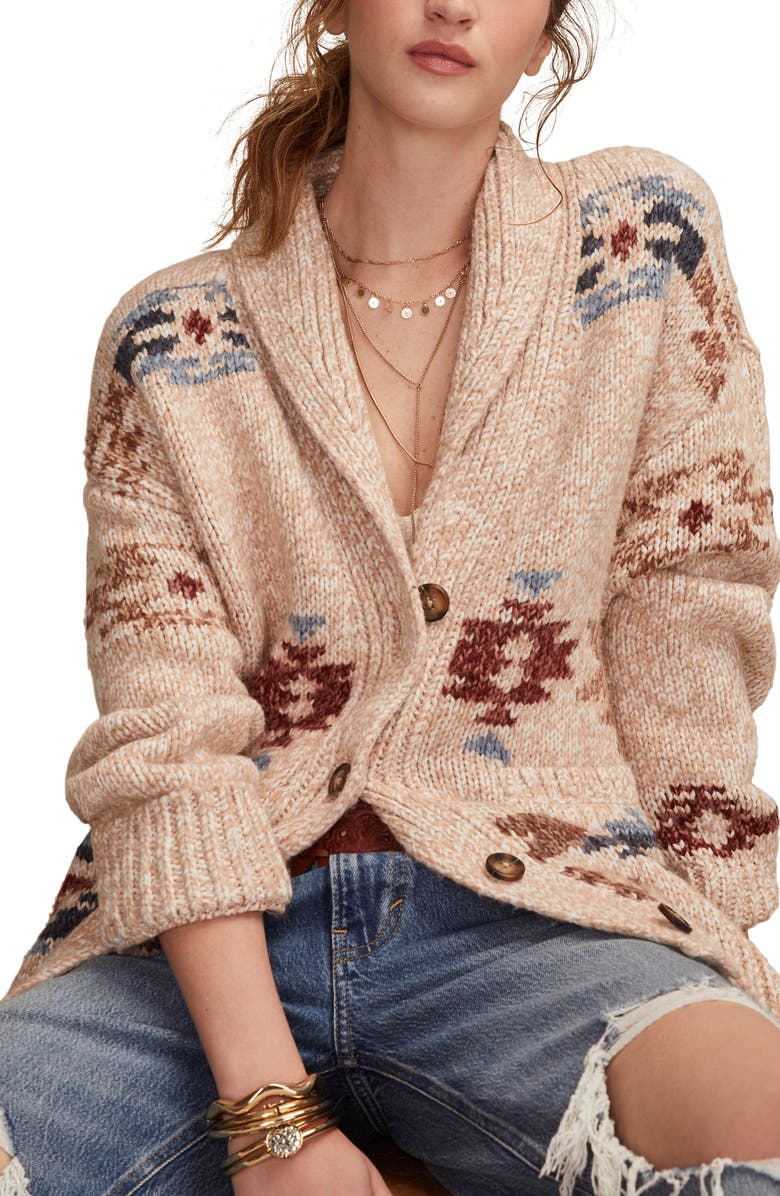 Lucky Brand Santa Fe Intarsia Horse Cardigan, Alternate, color,