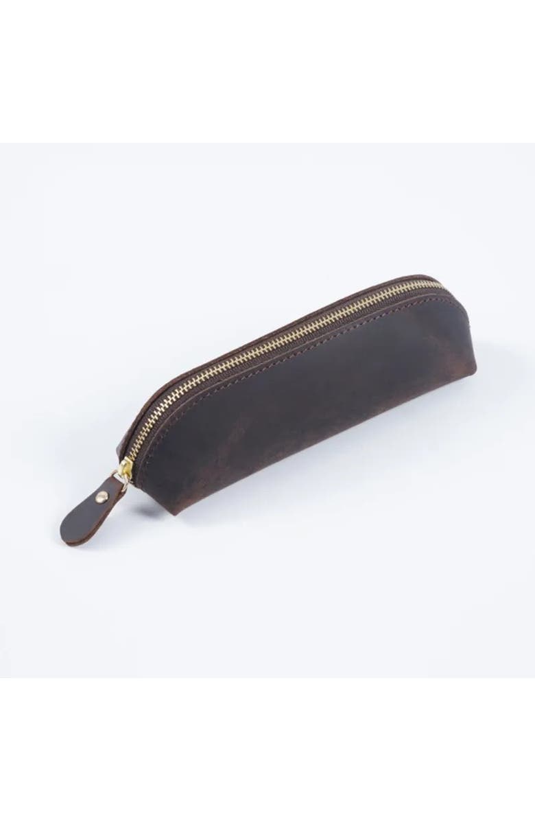 STEEL HORSE LEATHER The Paavo Leather Pen Case | Leather Makeup Pouch, Main, color, Dark Brown
