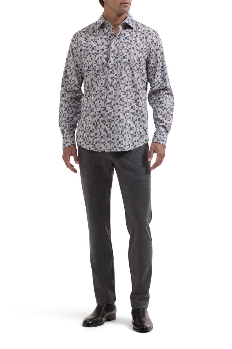 Axel Shaped Fit Print Button-Up Shirt, Alternate, color, SLATE
