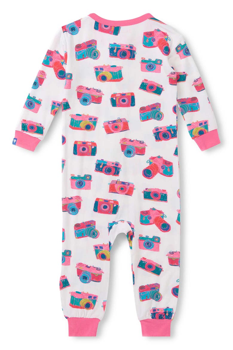 Sketchy Camera Print Zip Romper, Alternate, color, WHITE MULTI