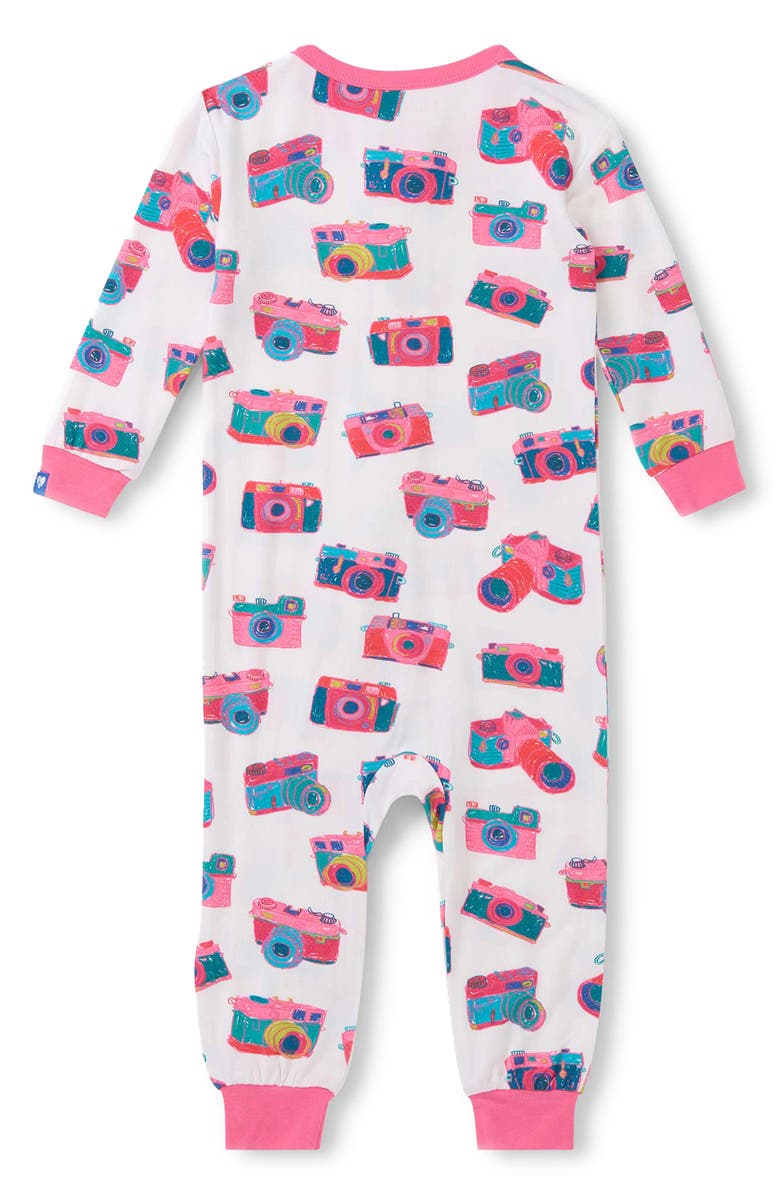 Hatley Sketchy Camera Print Zip Romper, Alternate, color, White Multi