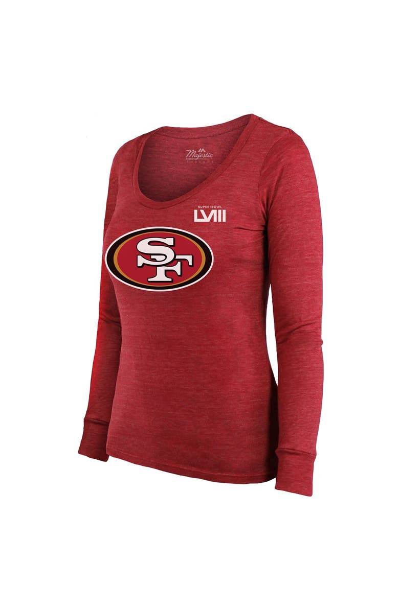 Majestic Threads Women's Majestic Threads Christian McCaffrey Scarlet San Francisco 49ers Super Bowl LVIII Scoop Name & Number Tri-Blend Long Sleeve T-Shirt, Alternate, color,