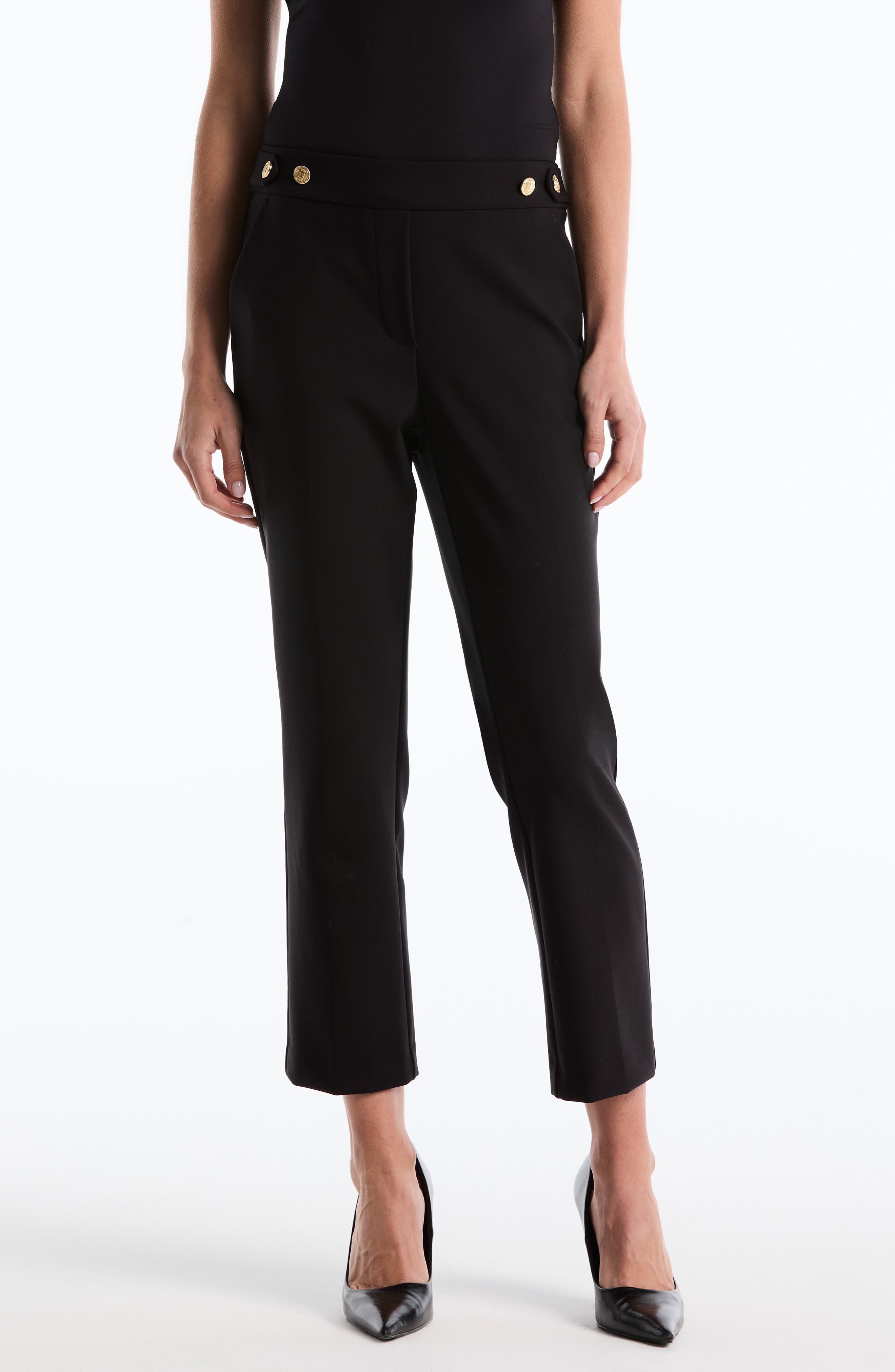 Laundry By Shelli Segal Tab Detail Straight Leg Pants In Black