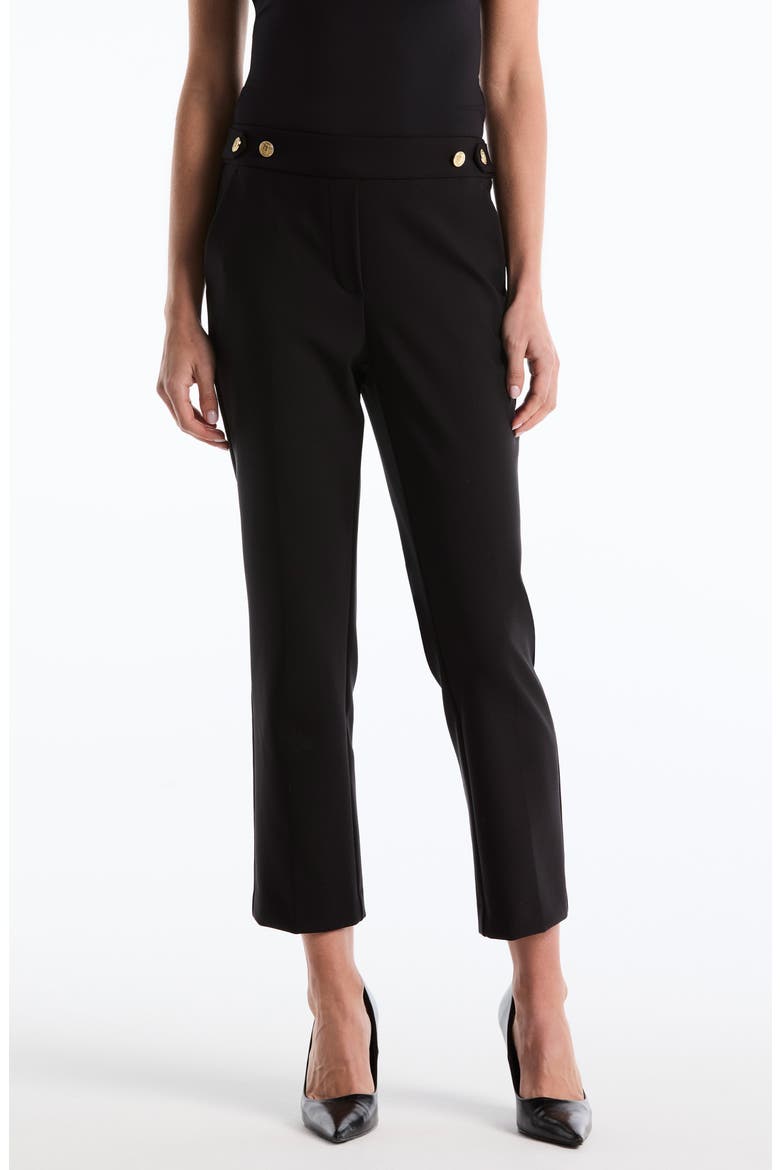 Tab Detail Straight Leg Pants, Main, color, BLACK