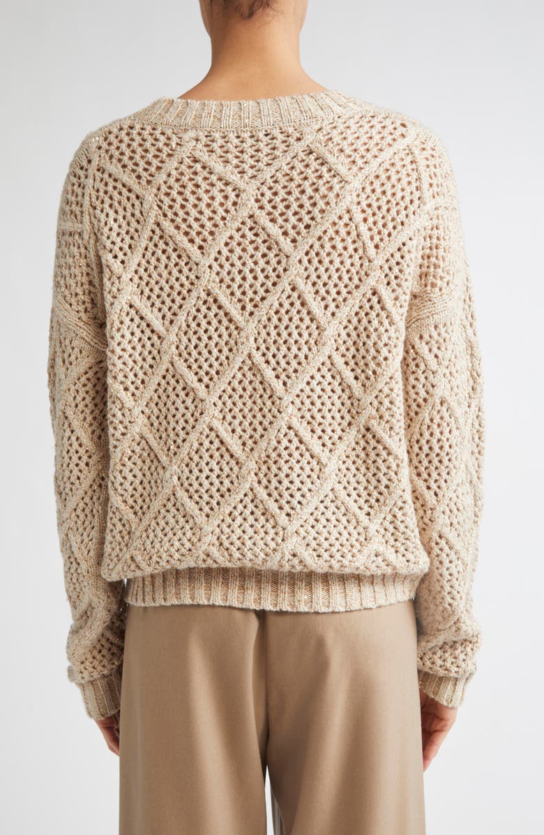 Max Mara Studio Ellade Diamond Wool & Cashmere Crewneck Sweater, Alternate, color, Beige