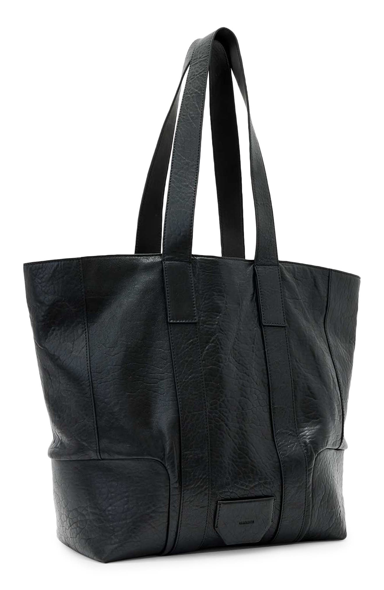 Ares Grain Leather Open Tote Bag, Alternate, color, BLACK