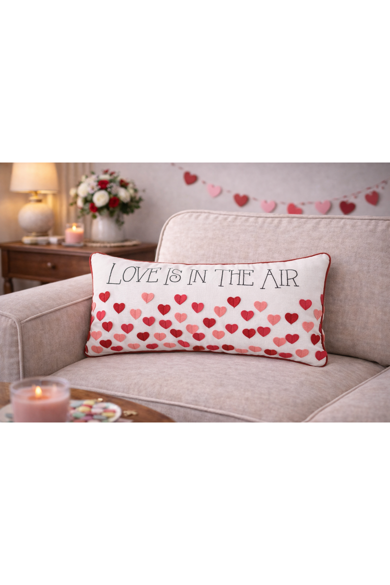 "Love Is In The Air" Mini Embroidered Valentine's Day Accent Pillow 12" x 24", Alternate, color, Red