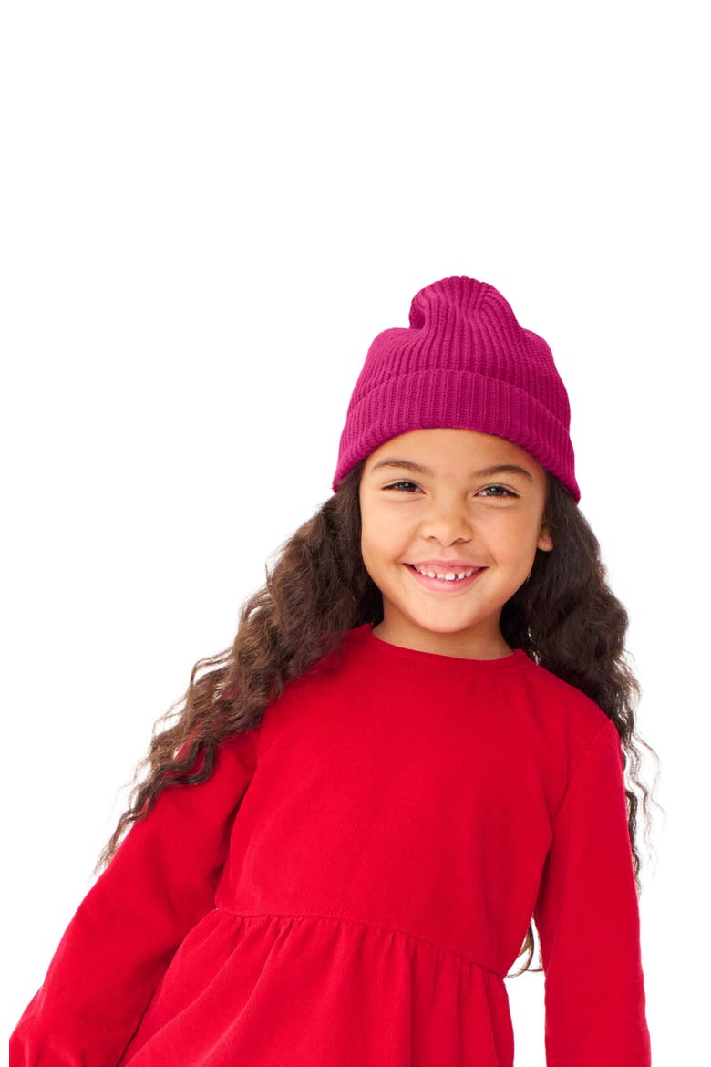 Kids Cotton Beanie, Alternate, color, Raspberry