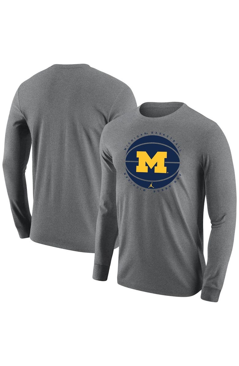 Jordan Brand Men's Nike Heather Gray Michigan Wolverines Basketball Long Sleeve T-Shirt, Main, color, 