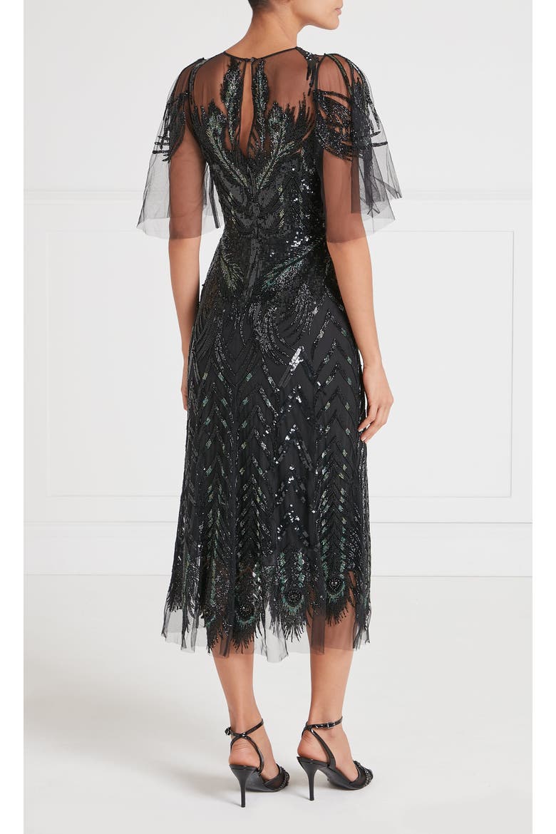 Peacock Midi Dress, Alternate, color, Black