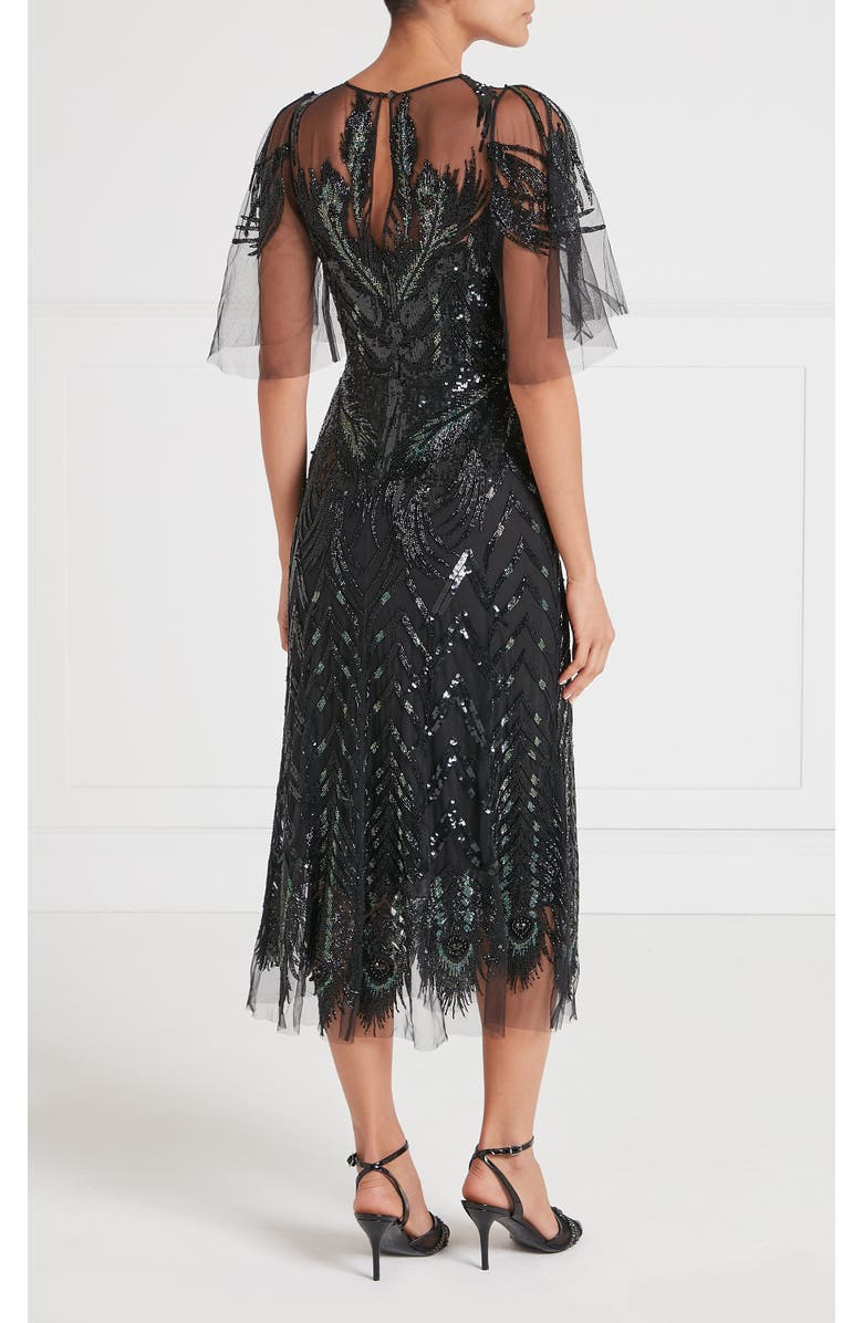 Temperley London Peacock Midi Dress, Alternate, color, Black