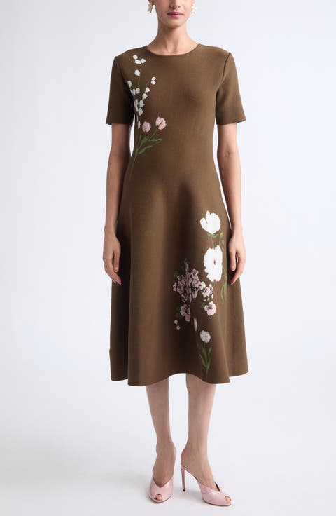 Mixed Botanical Jacquard Sweater Dress