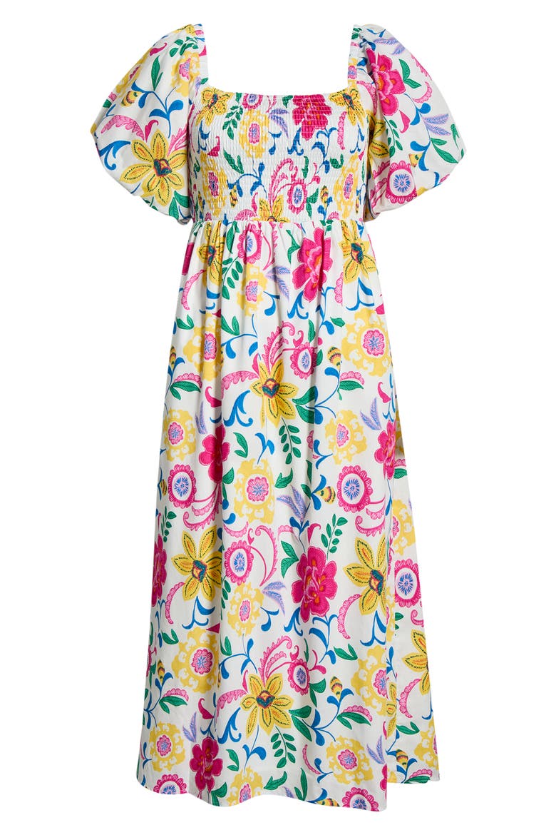Kress Floral Maray Smocked Midi Dress, Alternate, color, WHITE MULTI
