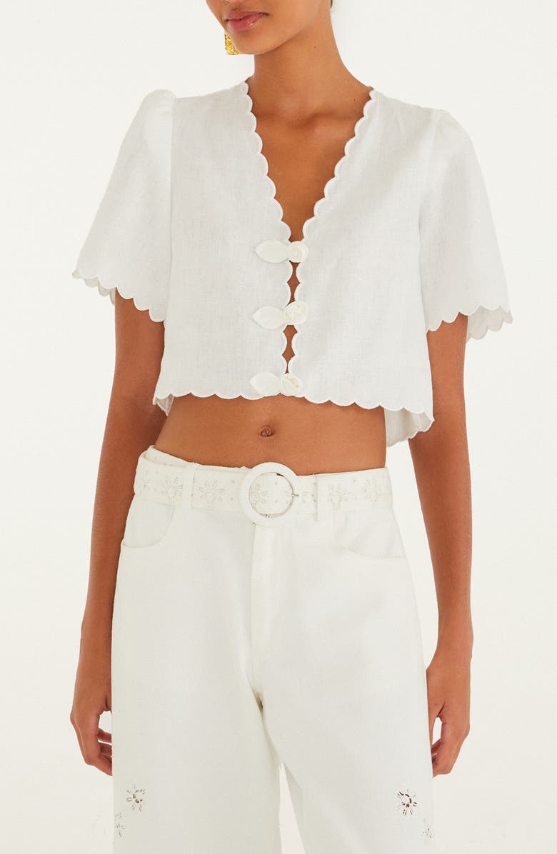 FARM Rio Roses Scallop Crop Top, Main, color, Off-White