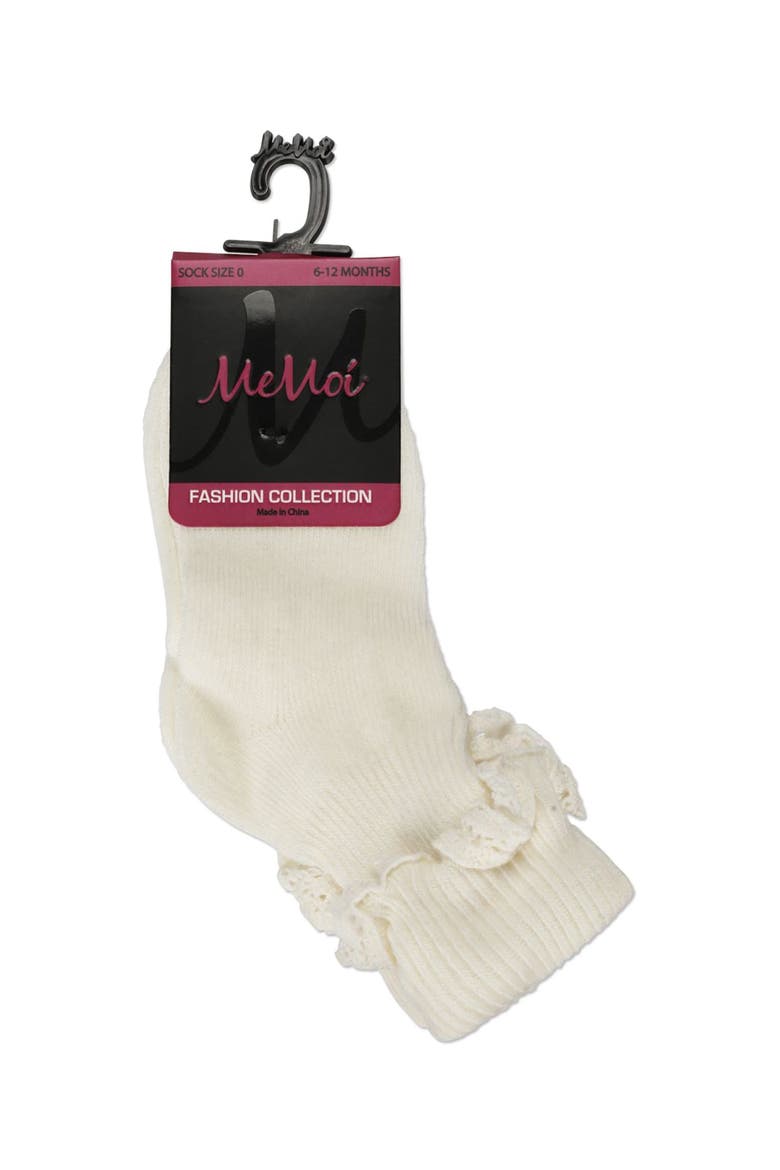 Eyelet-Ruffle-Trim Ankle Sock, Alternate, color, Ivory