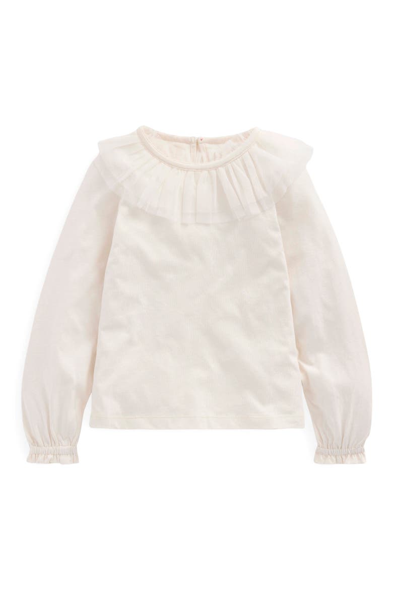 Kids' Tulle Accent Cotton Jersey Top, Main, color, SOFT IVORY