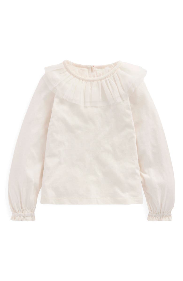 Mini Boden Kids' Tulle Accent Cotton Jersey Top, Main, color, Soft Ivory