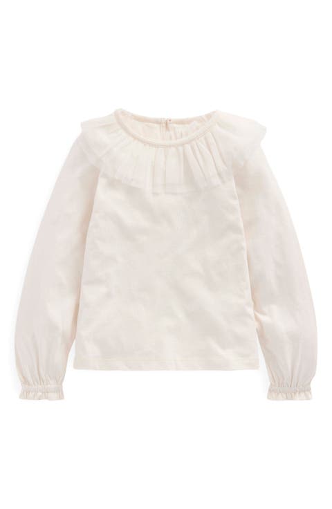 Kids' Tulle Accent Cotton Jersey Top (Toddler, Little Kid & Big Kid)
