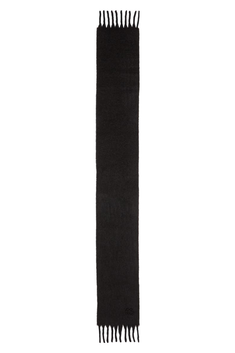 Monogram Embroidered Fringe Scarf, Main, color, BLACK
