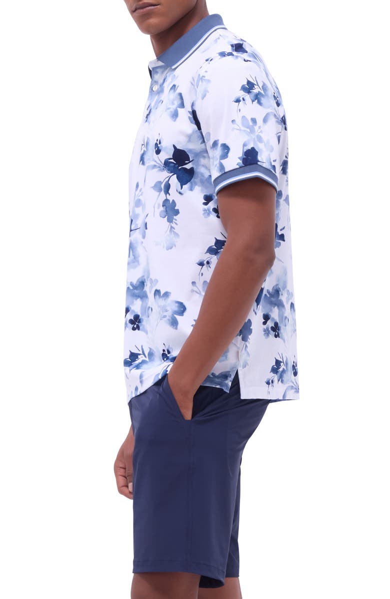 Bugatchi Tipped Floral Pima Cotton Polo, Alternate, color, Steel