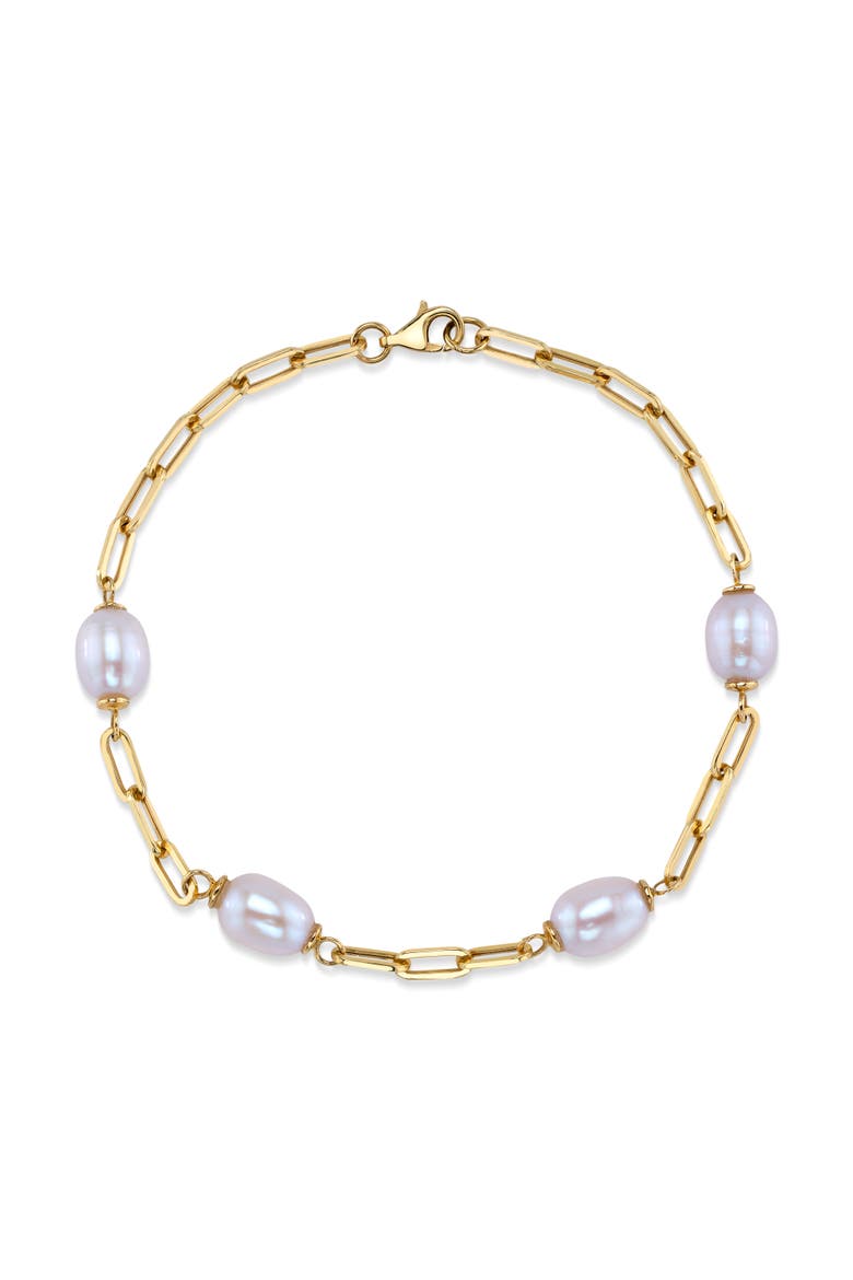 White Freshwater Pearl Tincup Marlee Bracelet, Main, color, Yellow Gold Fill Chain