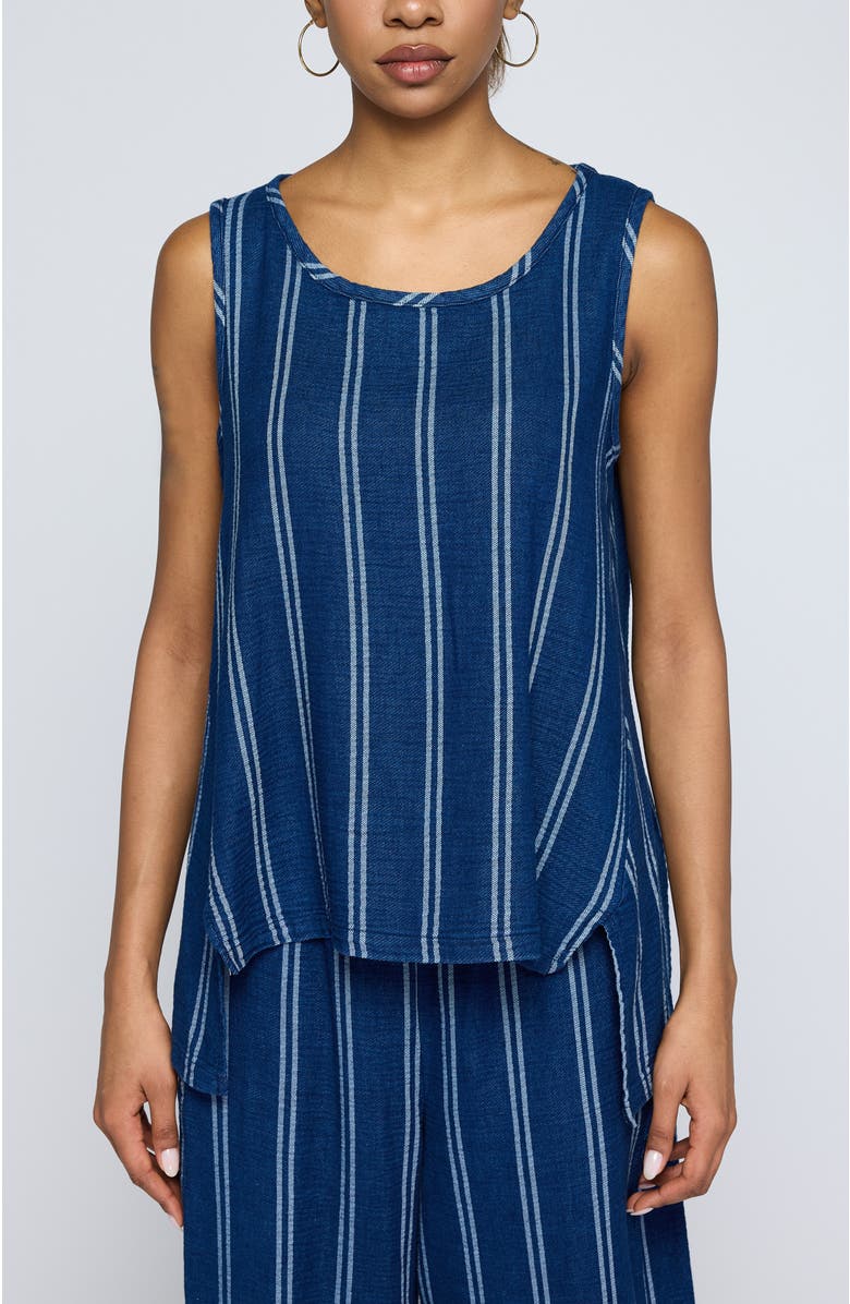 LUUKAA Floria Denim Muslin Top, Main, color, Stripe Denim