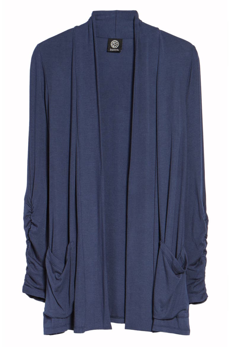 Ruched Sleeve Cardigan, Alternate, color, NAVY