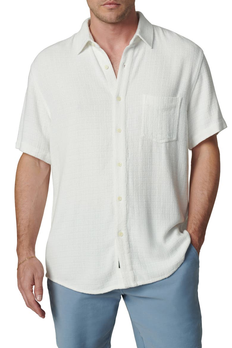 Scott Short Sleeve Linen Blend Button-Up Shirt, Main, color, WHITE DOBBY