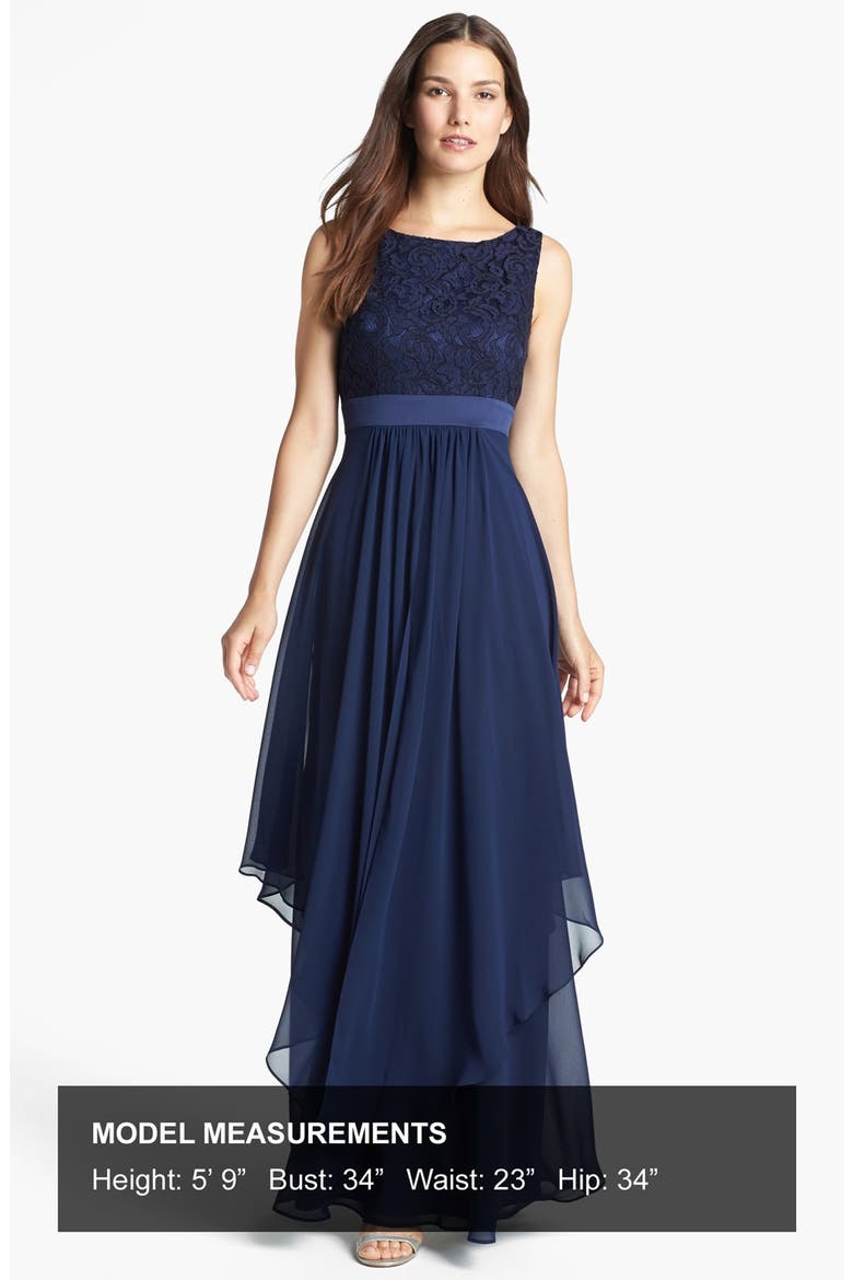 Lace & Chiffon Gown, Alternate, color, NAVY