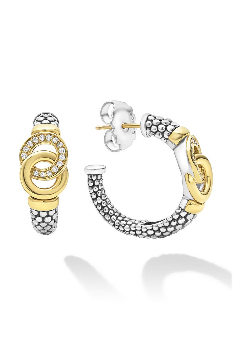 Signature Caviar Two-Tone Interlocking Diamond Hoop Earrings, Alternate, color, TWO-TONE