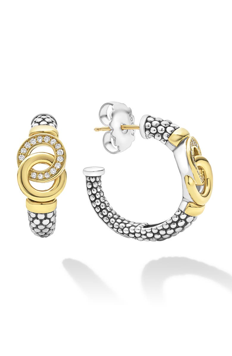 LAGOS Signature Caviar Two-Tone Interlocking Diamond Hoop Earrings, Alternate, color, Two-Tone