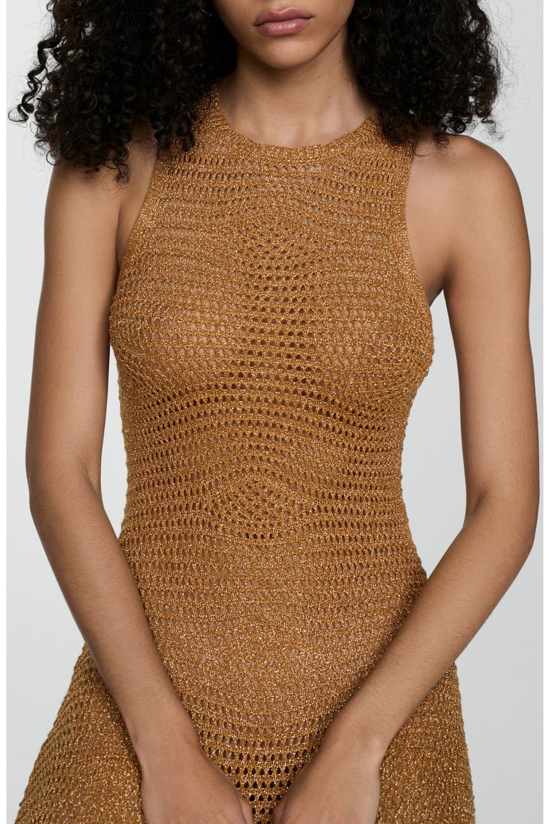 Metallic Open Stitch Maxi Sweater Dress, Alternate, color, GOLD