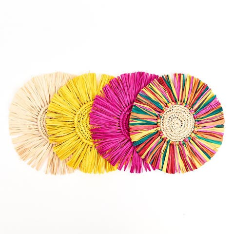 Pahiyas Woven Fringe Raffia Coasters Rainbow - Set of 4