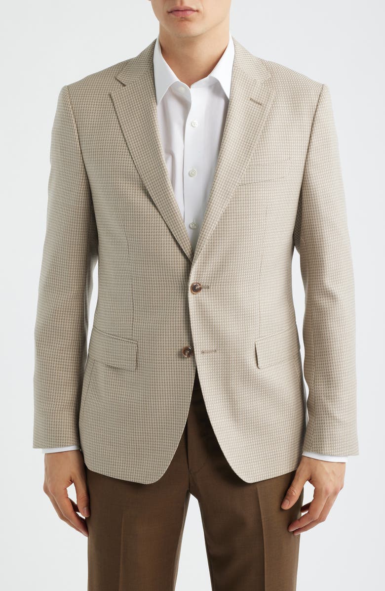 BOSS Hutson Slim Fit Tan Houndstooth Check Virgin Wool Sport Coat, Main, color, Beige/ Khaki