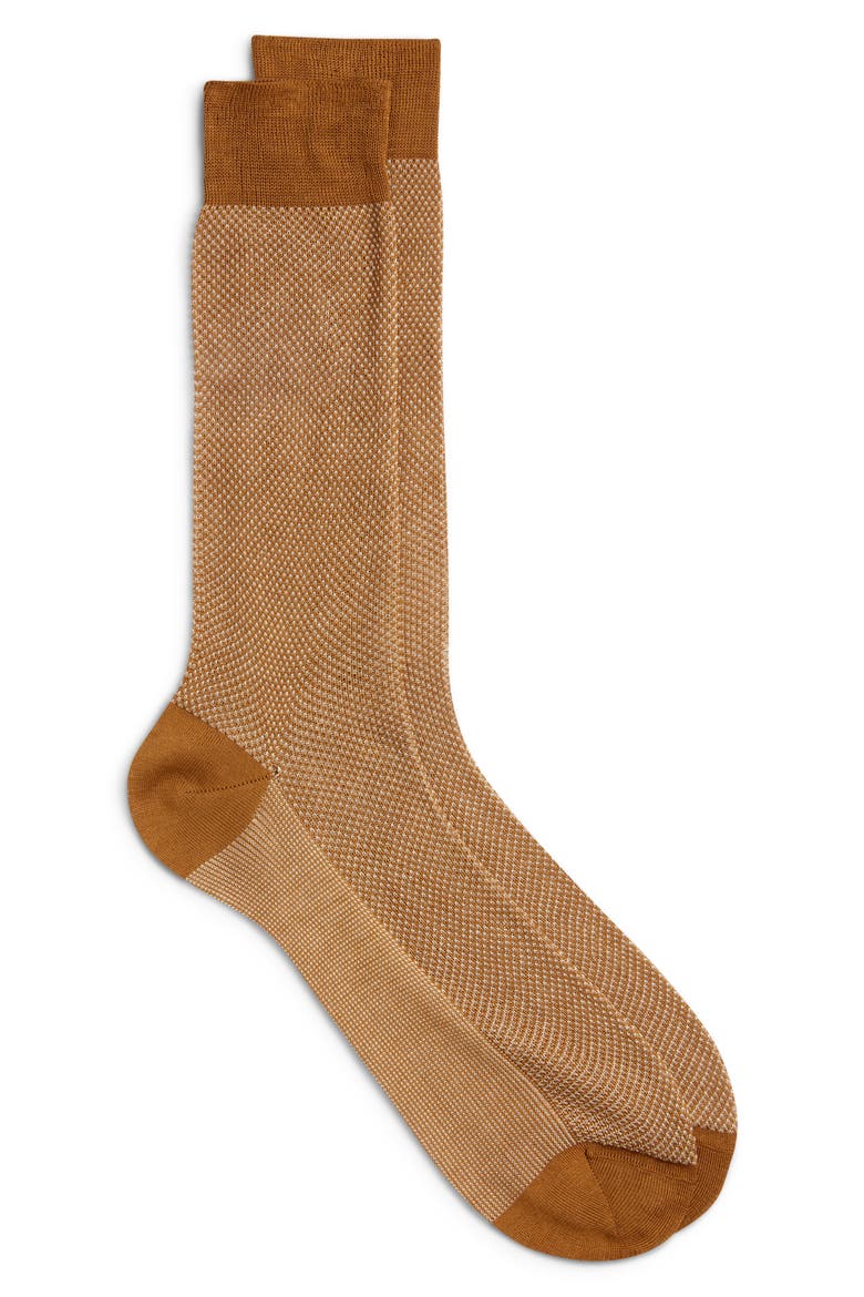 Bird's Eye Jacquard Cotton Dress Socks, Main, color, BROWN