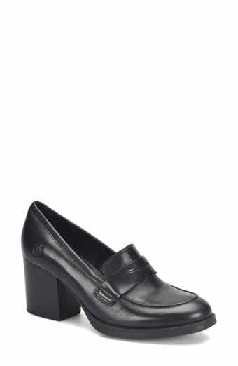 High heel penny loafer black clearance