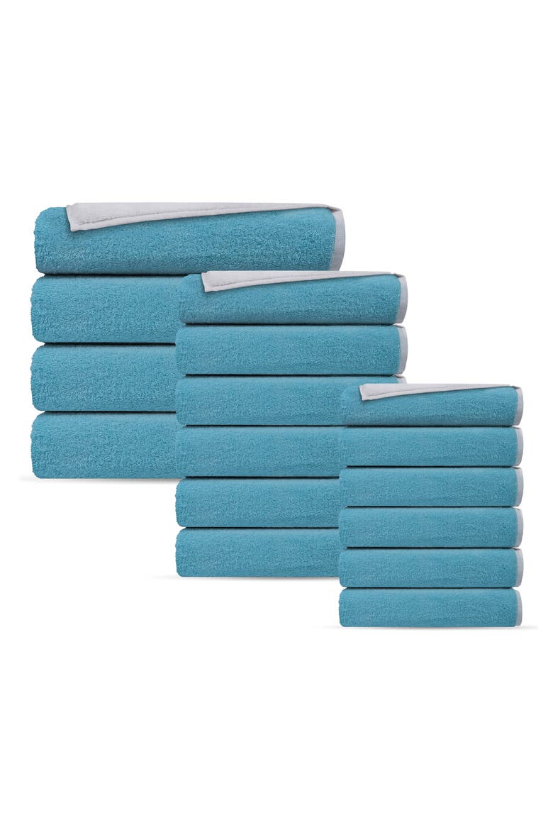 Double Face 16-Piece Turkish Cotton Towels Set, Main, color, WHITE SEAGLASS
