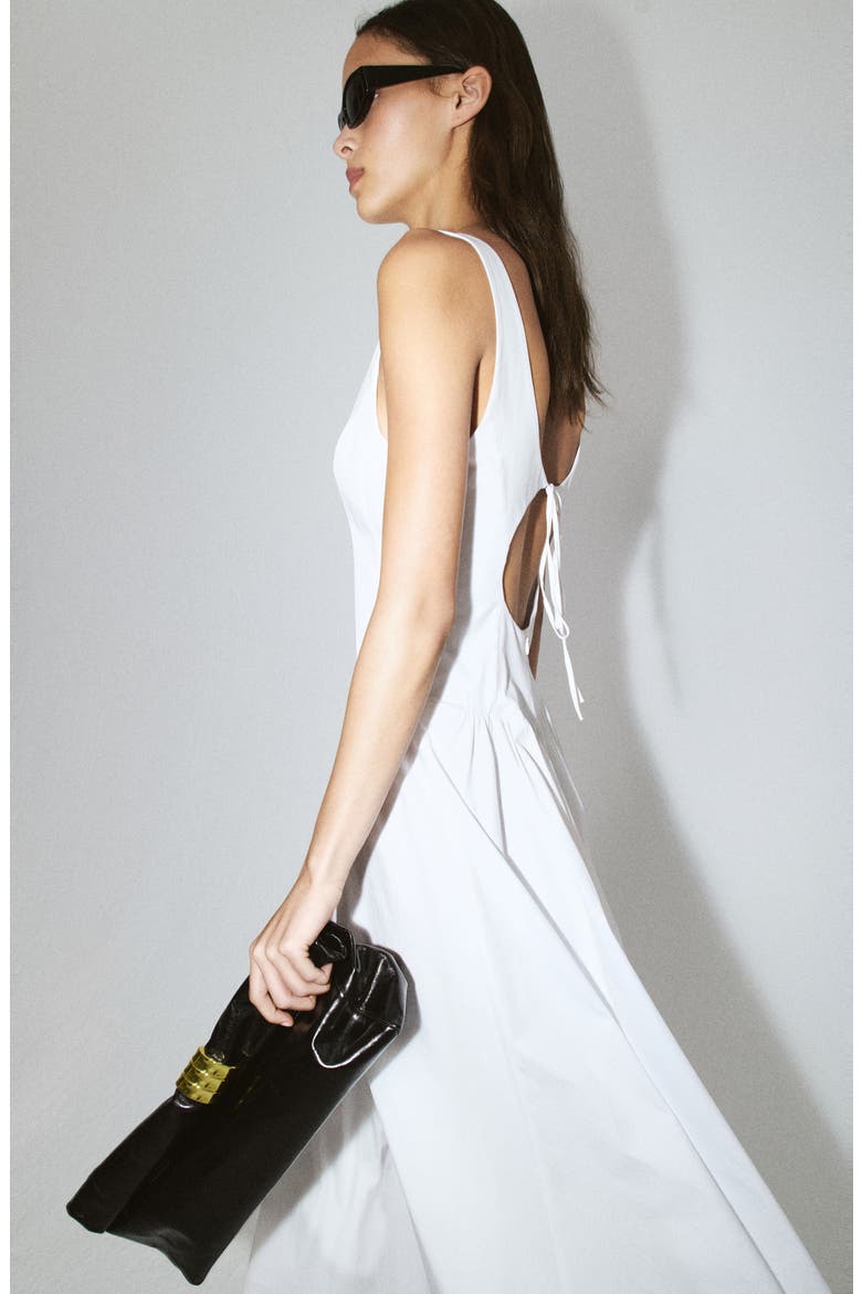 Starring Hailey Bieber Cutout Back Detail Cotton Blend Dress, Alternate, color, WHITE